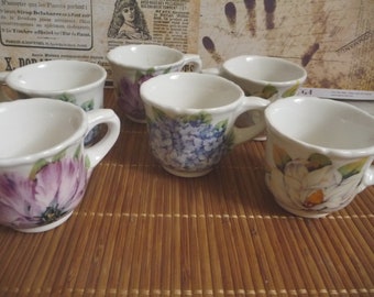 Set of 6 vintage flowery cups, made in Italy, cups, tea, coffee