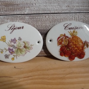 Set aus zwei Keramik-Türschildern, Türdekoration, Vintage, Französisch