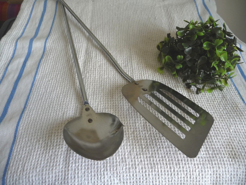 Vintage juice spatula and ladle set old spatula and ladle
