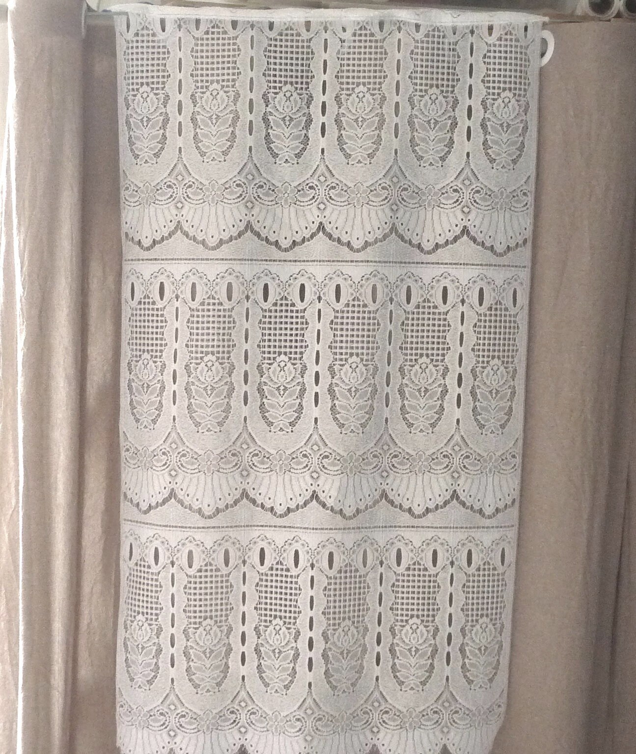 Paire de Rideaux Vintage, Rideaux Polyester, Blanc, Français