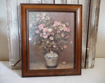 Cadre vintage bouquet  de roses , fait main, déco murale
