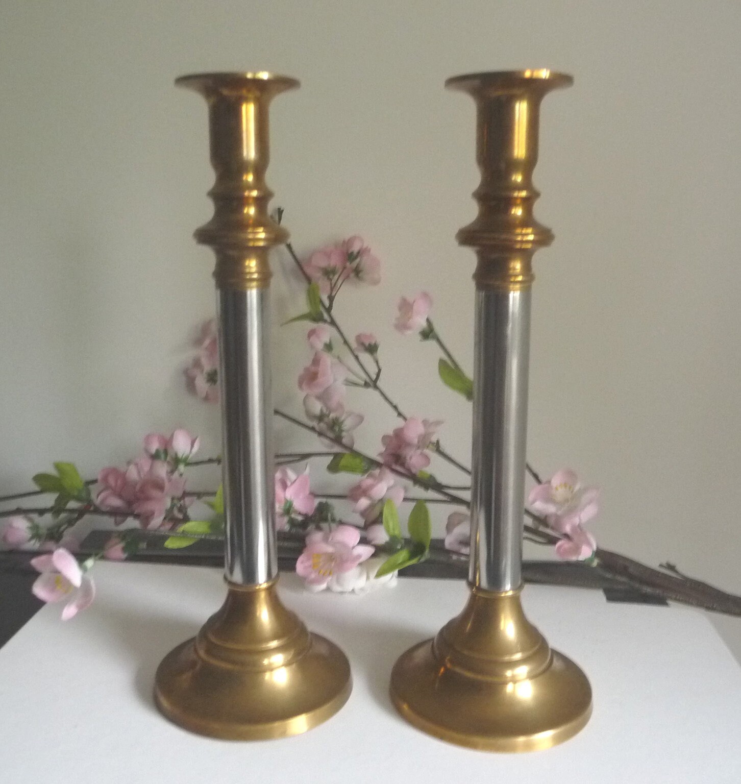 Deux Bougeoirs Vintage, Bougeoirs Laiton, Anciens Bougeoirs, France, Chandeliers