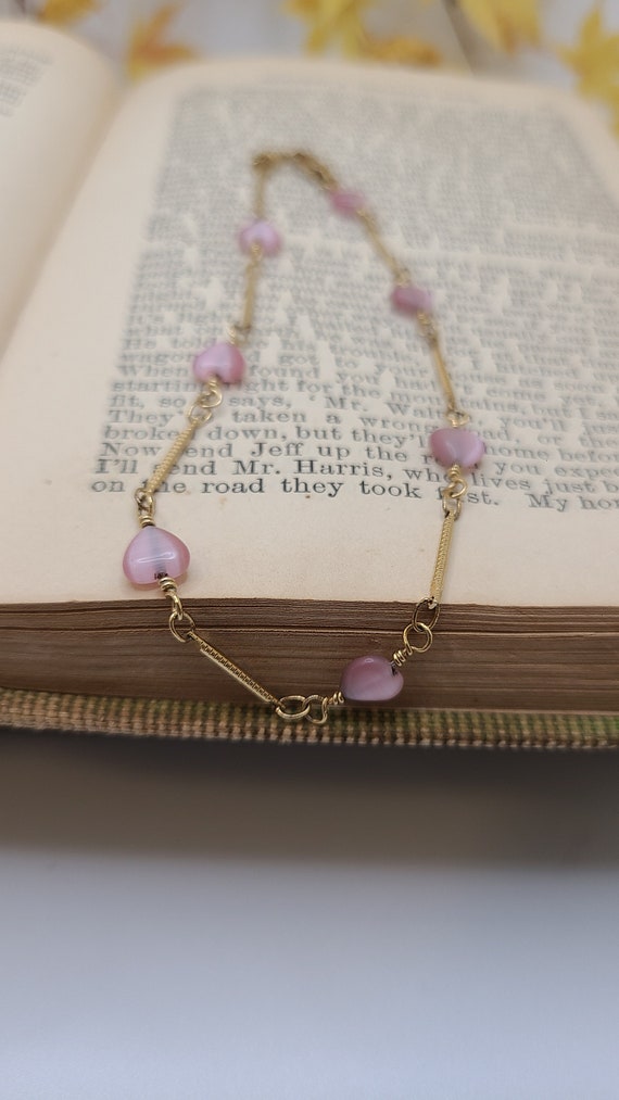 Vintage Pink Heart 24k GL Bar Bracelet/Anklet