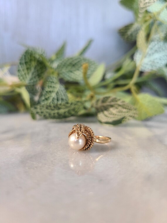 14k Gold Leaf Cultured Pearl Ring