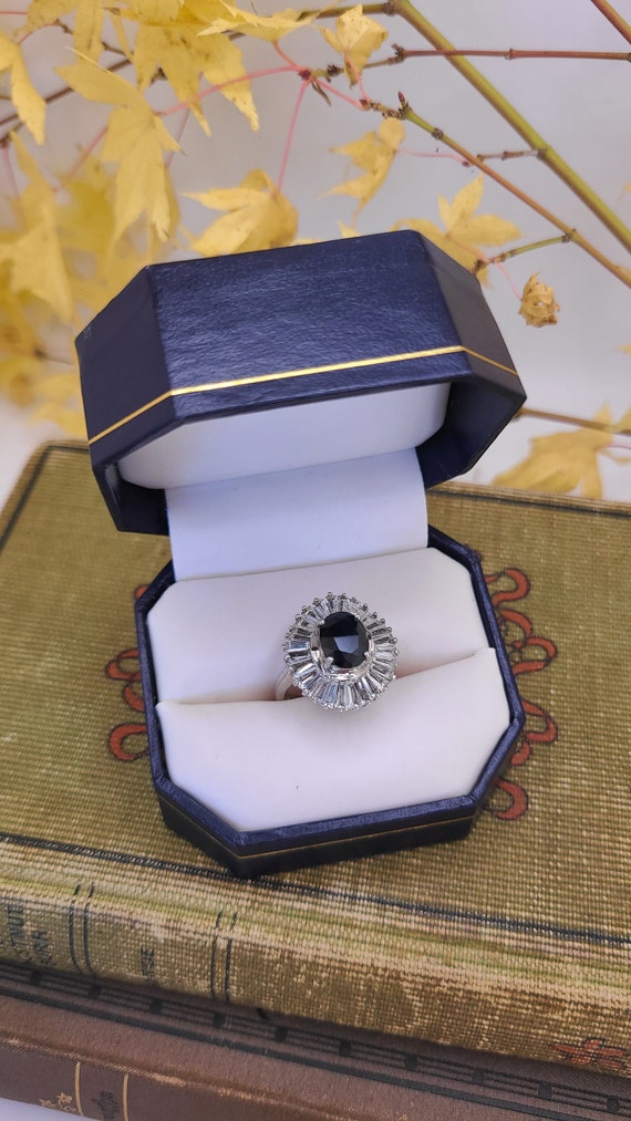 Vintage Baguette Sapphire and CZ Sterling Silver R
