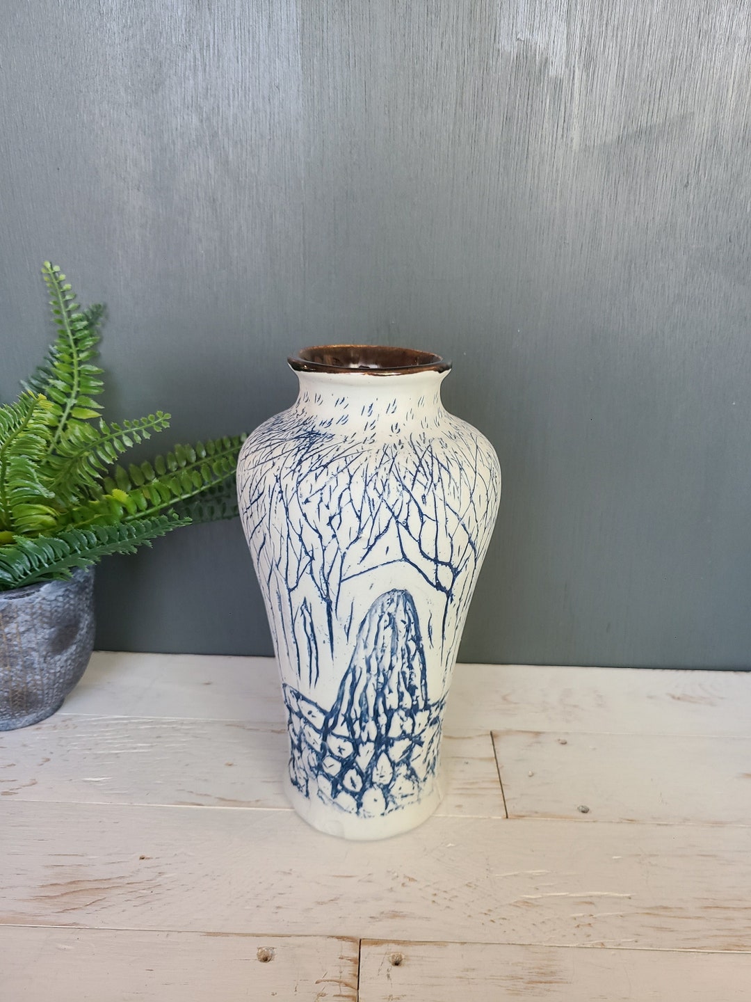 Vintage Studio Pottery Blue and White Hand Made Vase - Etsy