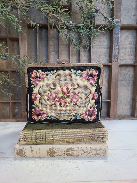 Vintage Rose Floral Petit Point Purse