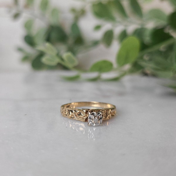 Vintage High Set Solitaire Gold Illusion Diamond Ring