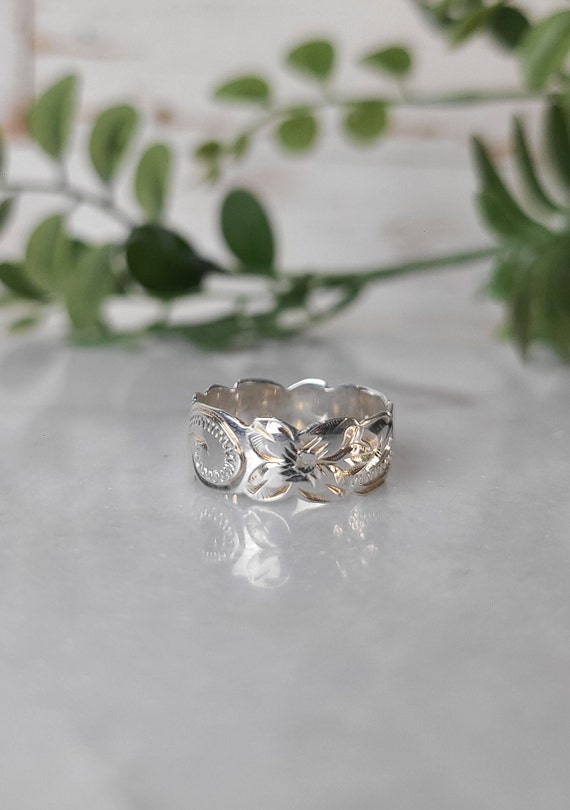 Hawaiian Sterling Silver Floral Design Ring - image 1