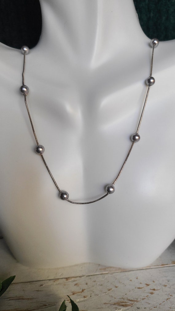Vintage Gray Pearl Silver Necklace Italy 925