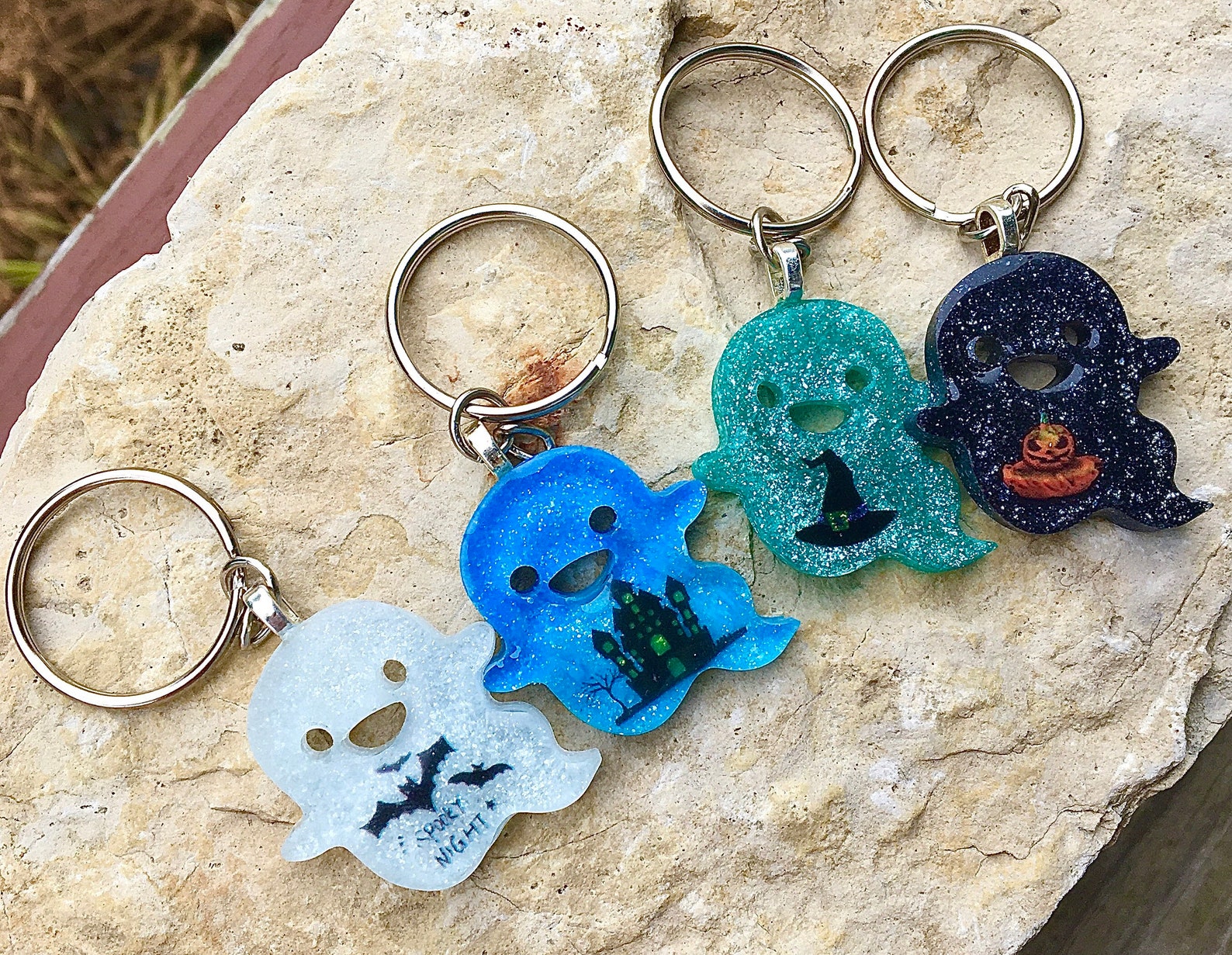 Resin Ghost Keychains Ghost Charms Halloween Keychains Etsy