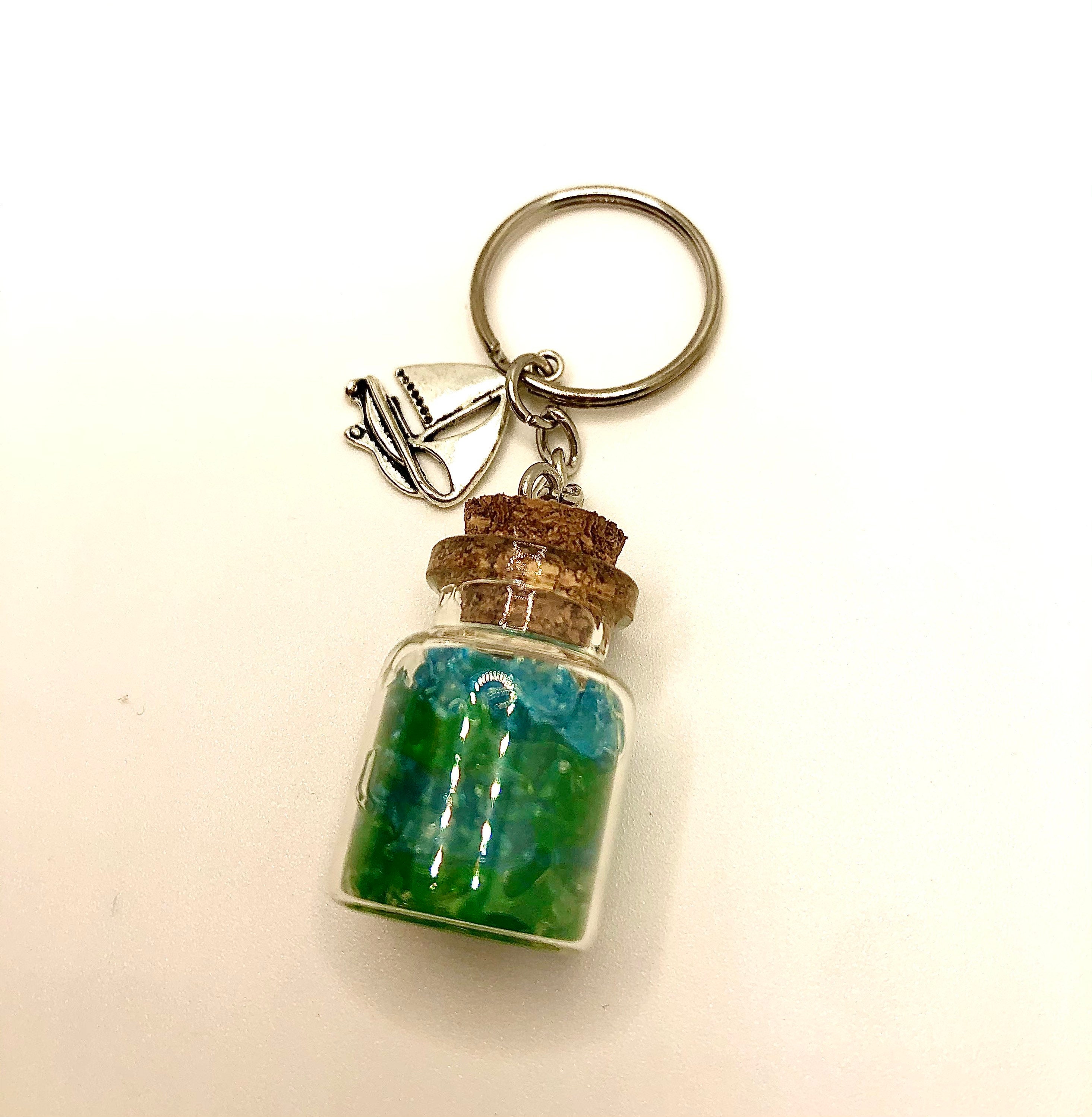 Ocean Bottle Keychains Sailboat Keychain Beach Bottle Etsy