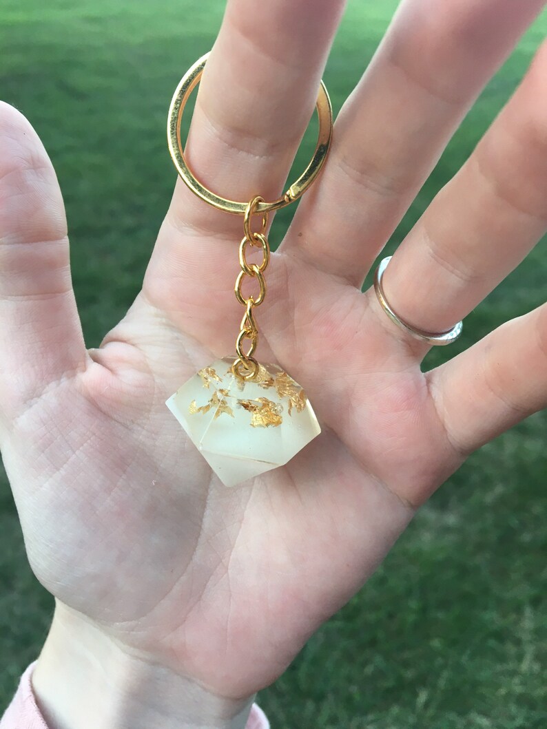 ONE Gold Flake Gem Keychain Resin Jewel Keychain Gem Etsy