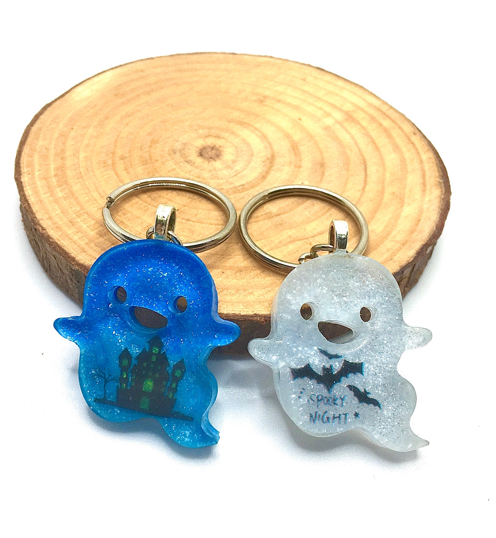 Resin Ghost Keychains Ghost Charms Halloween Keychains Etsy