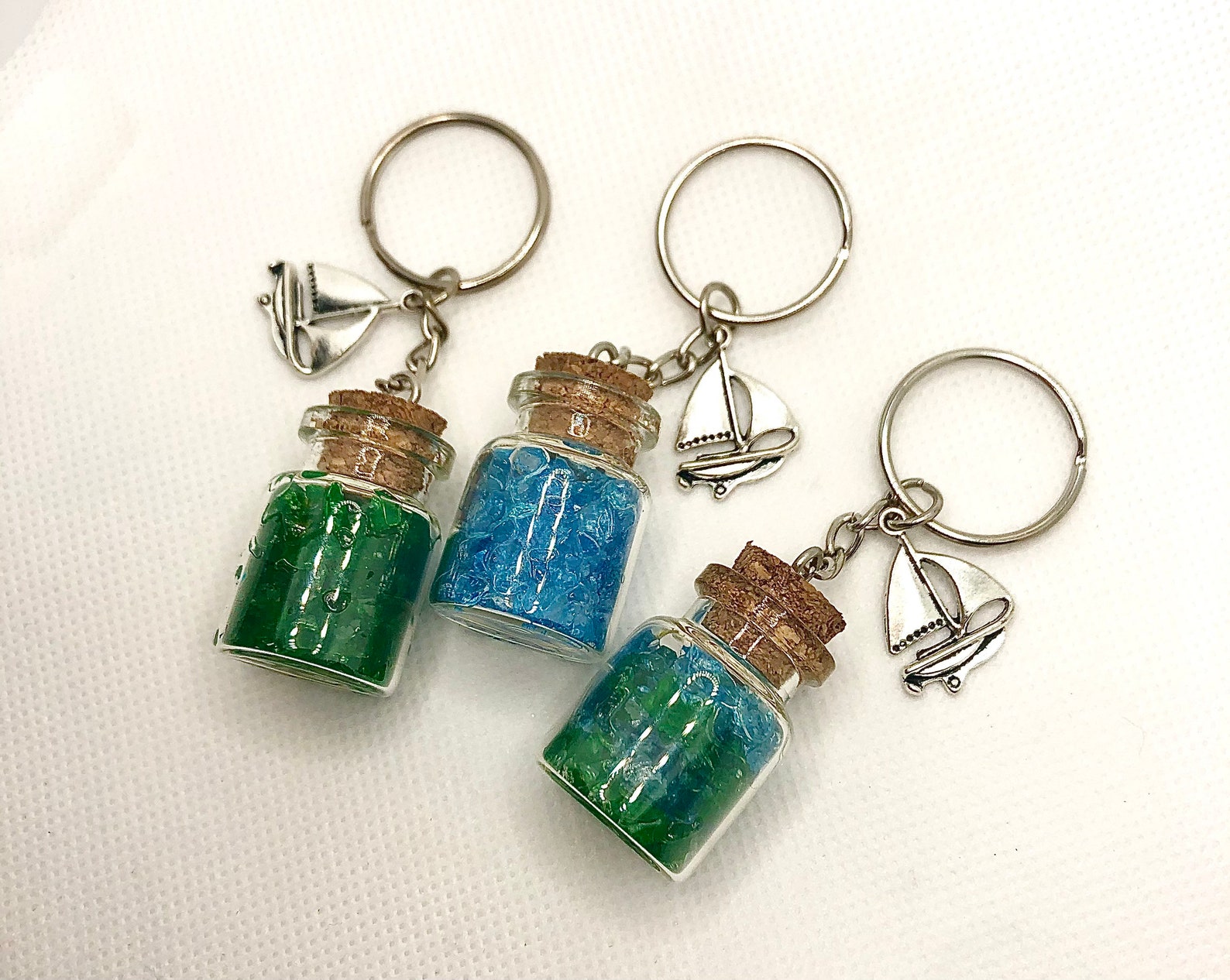 Ocean Bottle Keychains Sailboat Keychain Beach Bottle Etsy