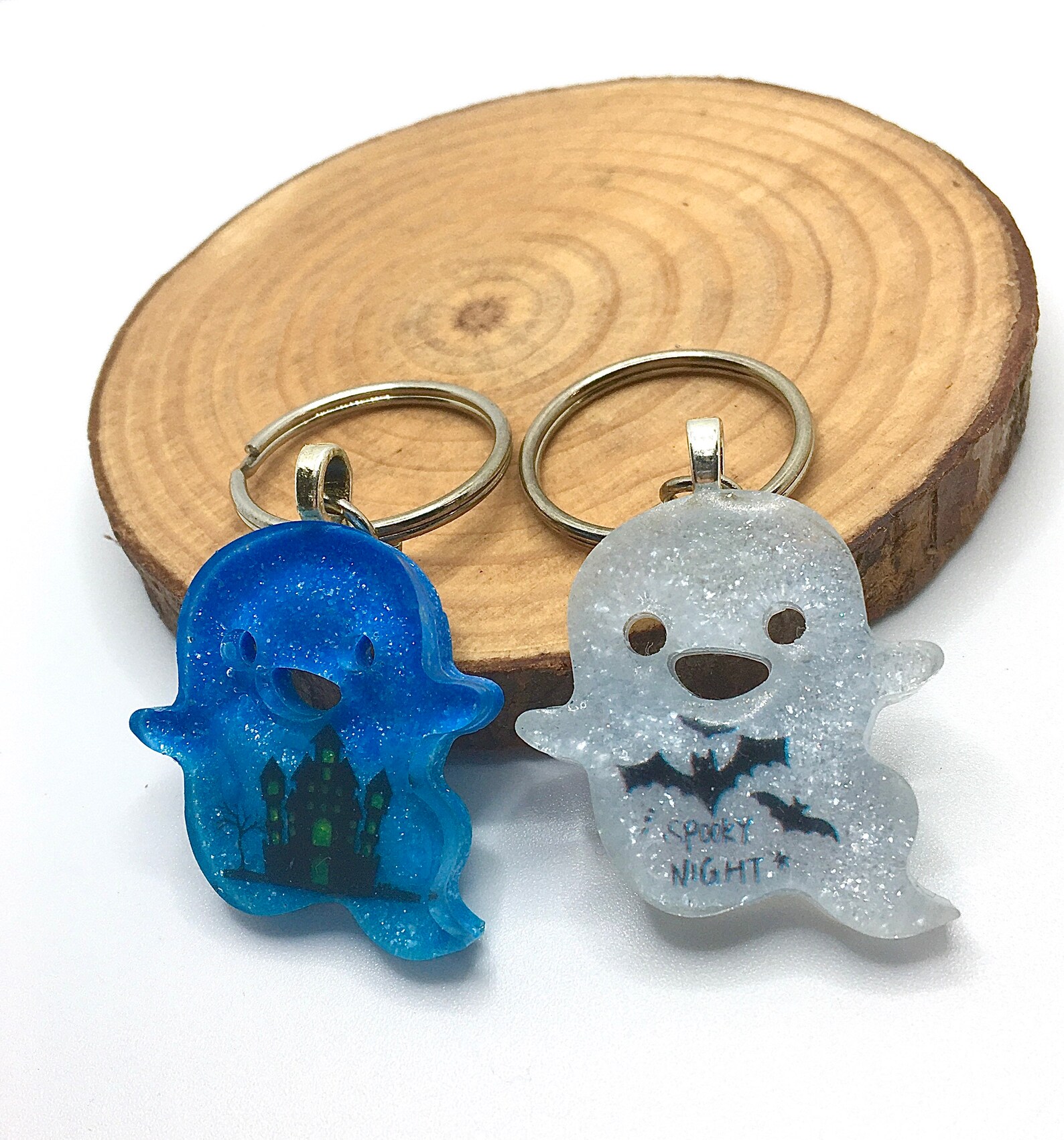 Resin Ghost Keychains Ghost Charms Halloween Keychains Etsy
