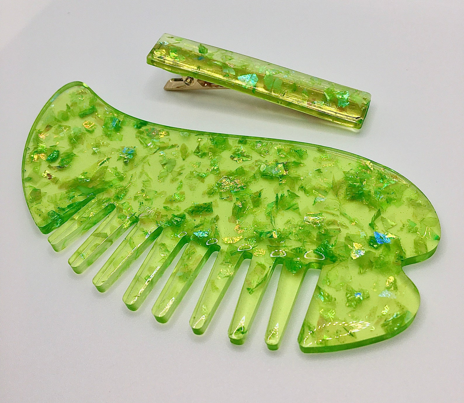 Green Leaf Resin Hair Comb Palm Leaf Comb Tropical Themed Etsy