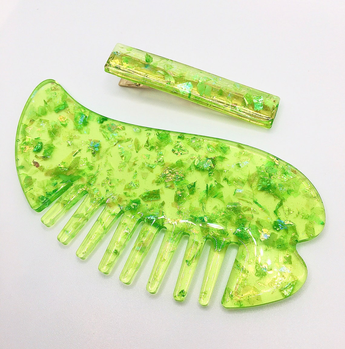 Green Leaf Resin Hair Comb Palm Leaf Comb Tropical Themed Etsy