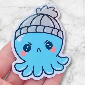 Funny Grumpy Octopus Sticker: Waterproof Vinyl Decal for Laptop