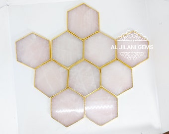 Handgemachte Rosenquarz Untersetzer mit Goldrand (4er Set)