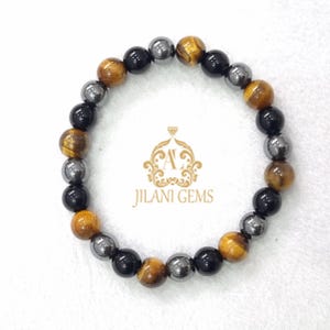 Triple Protection Bracelet: Tiger Eye, Hematite & Obsidian Healing Crystals
