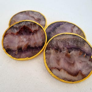 Amethyst Coasters with Gold Rim – Set of 4 Natural Stone Slices