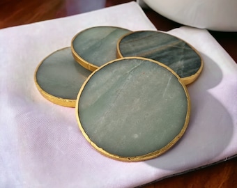 Luxury Green aventurine coasters with Gold Edge / green aventurine coaster | Geode Coaster | Birthday Gift | 3 Inch Size | Agate Coaster