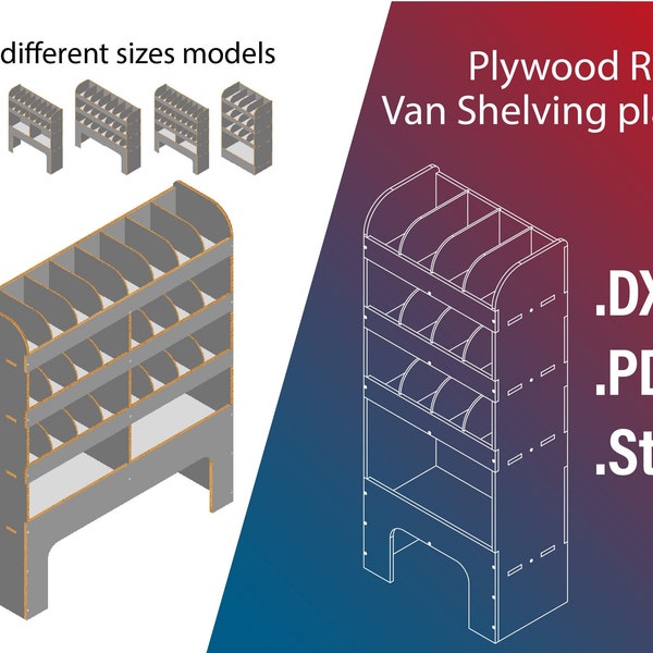 Set of Van racking CNC templates, 8 plans pack of plywood shelving