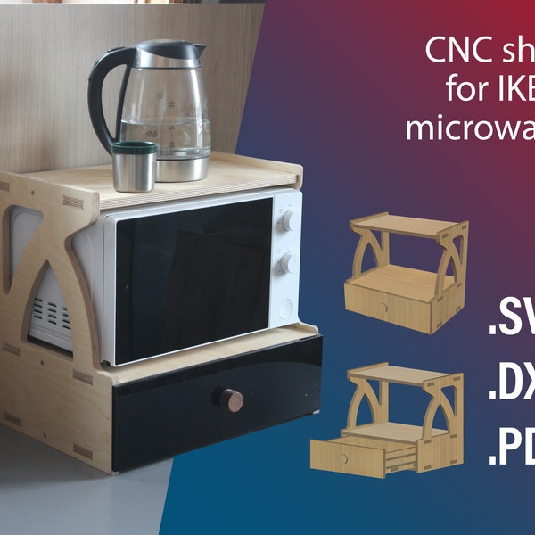 Pianta scaricabile in formato Dxf Supporto per forno a microonde con cassetto, file modelli CNC