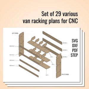 Conjunto de 29 archivos de plantillas CNC para estanterías de furgonetas, planos dxf, paquete de estanterías de madera contrachapada