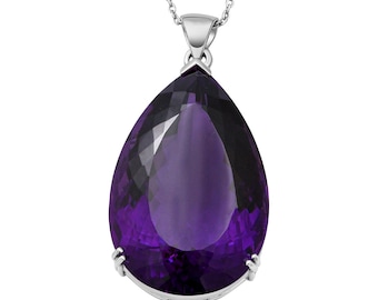 Druppelvormige amethisthanger: 105,45 karaat edelsteen, 925 sterlingzilver