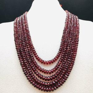 Handmade Faceted Garnet Bead Necklace: Adjustable Red Gemstone Jewelry