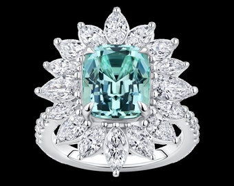 Neon Blue Tourmaline And Diamond Halo Ring In 18k White Gold ring