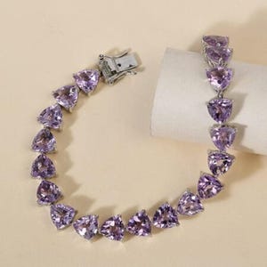 ハンドメイドのトリリオンファセットアメジストブレスレット：925スターリングシルバー