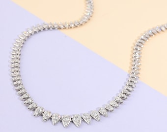 Victoriaanse diamanten ketting met slinger: handgemaakt 18 kt witgoud