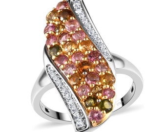 Großer Multi-Turmalin-Ring: Handgefertigter Edelstein-Ring aus 925er Sterlingsilber