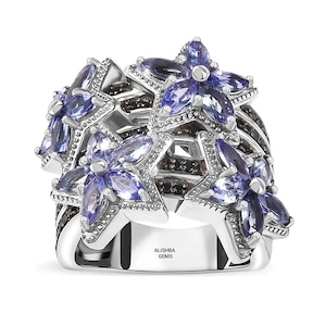 Handmade Tanzanite Star Ring: Black CZ Sterling Silver