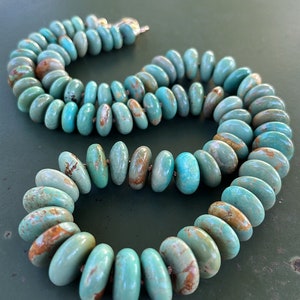 20 Inch Graduated Natural Turquoise Rondelle Necklace Green Turquoise Rondelle Necklace