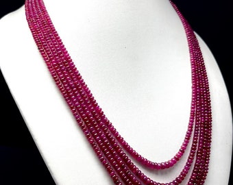 Collar de cuentas de rubí birmano natural: joyería de piedras preciosas hecha a mano