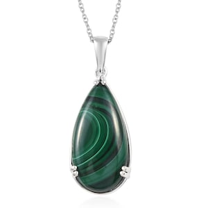 Huge Natural Malachite Pendant, 92.5 Sterling Silver Pendant, Vintage Green Malachite Gemstone Pendant, Malachite Jewelry