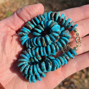 20 Inch Graduated Natural Turquoise Rondelle Necklace Green Turquoise Rondelle Necklace