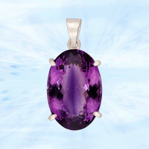Certified 53.20 Carat, Huge Natural Amethyst Pendant, AAA Quality Oval Amethyst Size- 28 x 20 MM, 92.5 Sterling Silver, Himalayan Amethyst