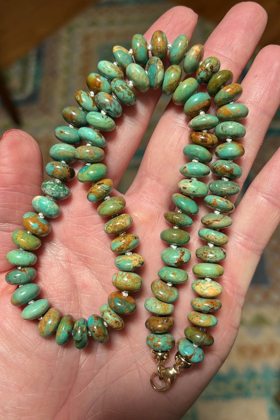 20 Inch Graduated Natural Turquoise Rondelle Necklace Green Turquoise ...