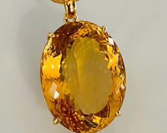 Certified very large Citrine Pendant, AAA+ Quality Natural Citrine, 14k yellow gold Pendant, Handmade Citrine, Citrine Jewelry