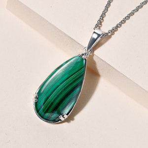 Huge Natural Malachite Pendant, 92.5 Sterling Silver Pendant, Vintage Green Malachite Gemstone Pendant, Malachite Jewelry