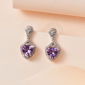 Natural Amethyst Drop Dangle Solid 92.5 Sterling Silver Handmade Amethyst Jewellery