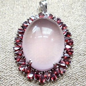 Handmade Sterling Silver Star Rose Quartz & Garnet Halo Pendant