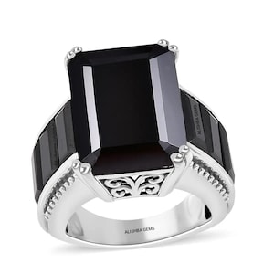 onyx Ring, Gemstone Ring, Natural onyx Ring, 92.5 Sterling Silver, black onyx, Statement Ring, black onyx ring, emerald cut ring,