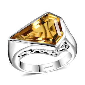 Brazilian Citrine 5.50 ctw Ring in Rhodium Over Sterling Silver, Silver Ring, Handcrafted Citrine Ring
