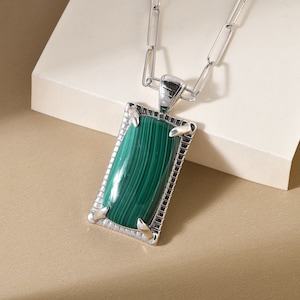 Huge Natural Malachite Pendant, 92.5 Sterling Silver Pendant, Vintage Green Malachite Gemstone Pendant, Malachite Jewelry